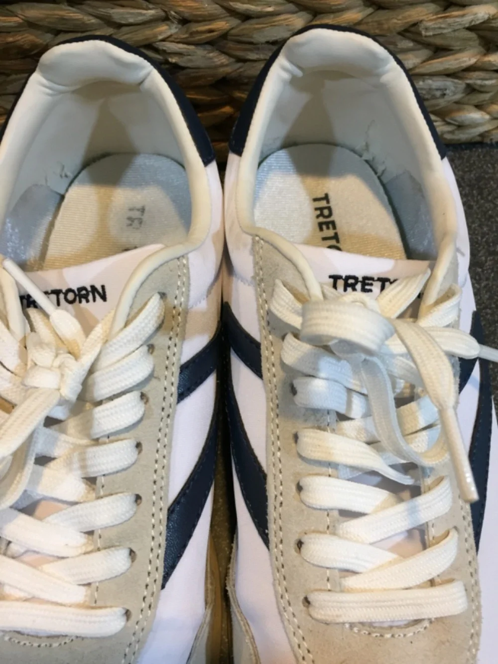 Classic Tretorn Women's Beige & White Sneakers with Navy Accent